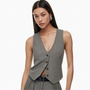 NWT Aritzia Babaton Vest Button Front Lined Curio heather Grey Size 4